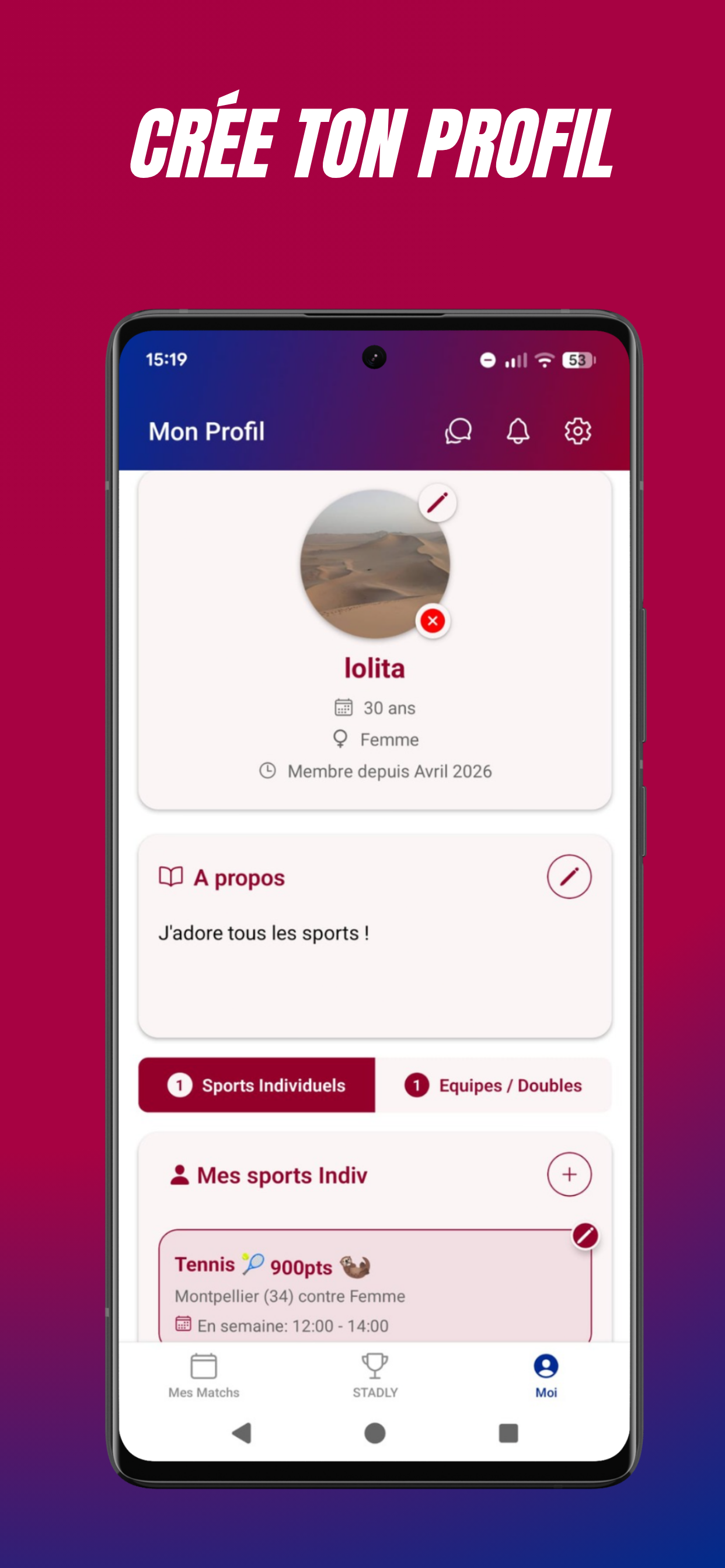 Profil d'un joueur Stadly