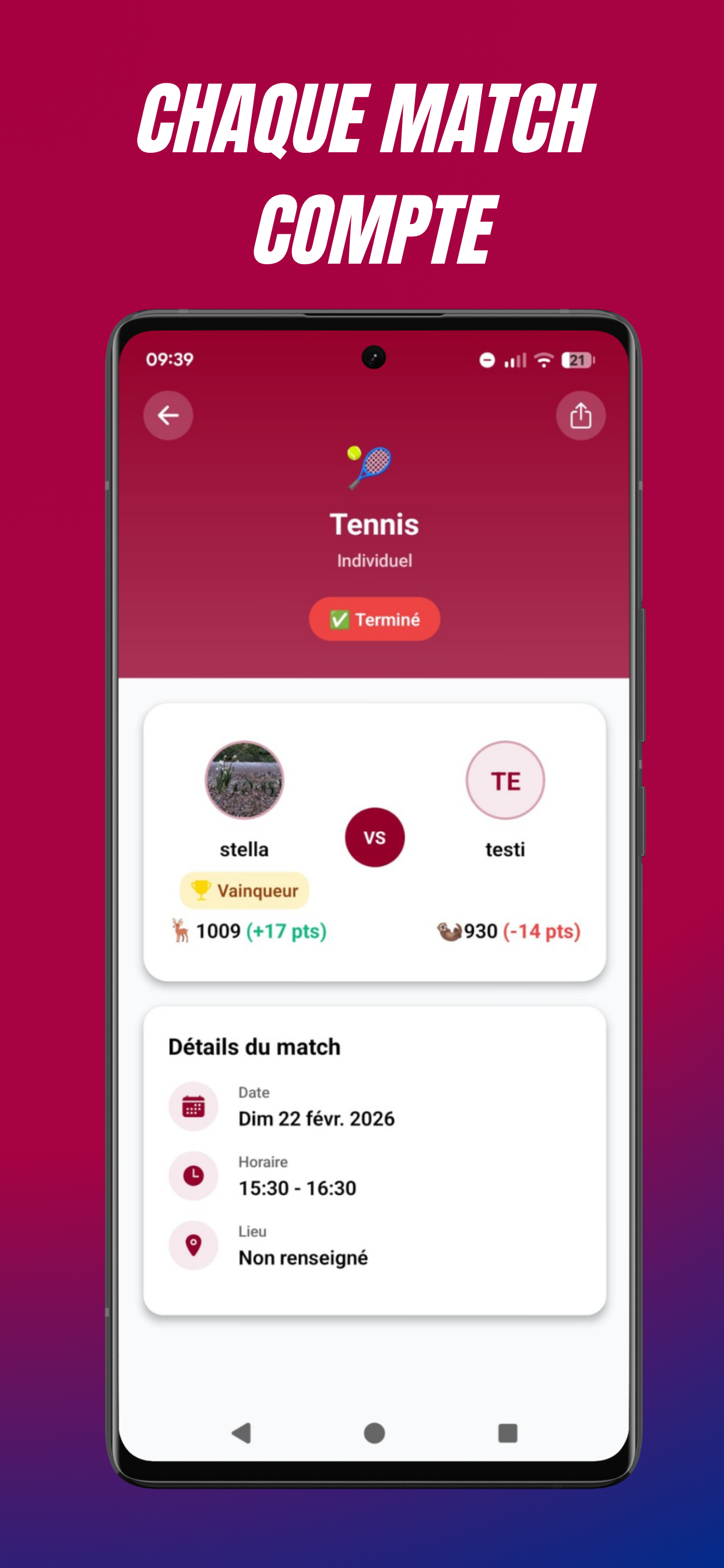 Résultat d'un match et points gagnés